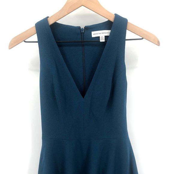 DRESS THE POPULATION Catalina Peacock Blue Fit & Flare Cocktail Dress XS NEW - Picture 5 of 11
